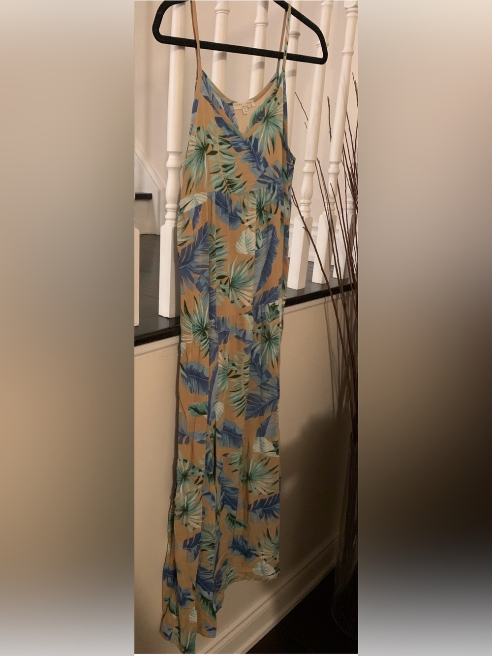 Final Touch Mustard Maxi Dress with Blue & Green Tropical Print